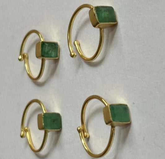 Crafted By Hand Sterling Silver Gold Plated Adjustable Ring 5X7MM Square Shaped Emerald Gemstone Bezel Setting For Anniversary Gift Women or Men Jewelry