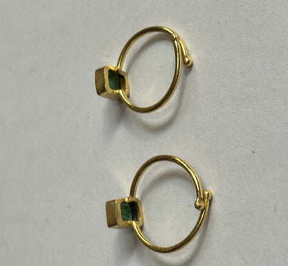 Crafted By Hand Sterling Silver Gold Plated Adjustable Ring 5X7MM Square Shaped Emerald Gemstone Bezel Setting For Anniversary Gift Women or Men Jewelry