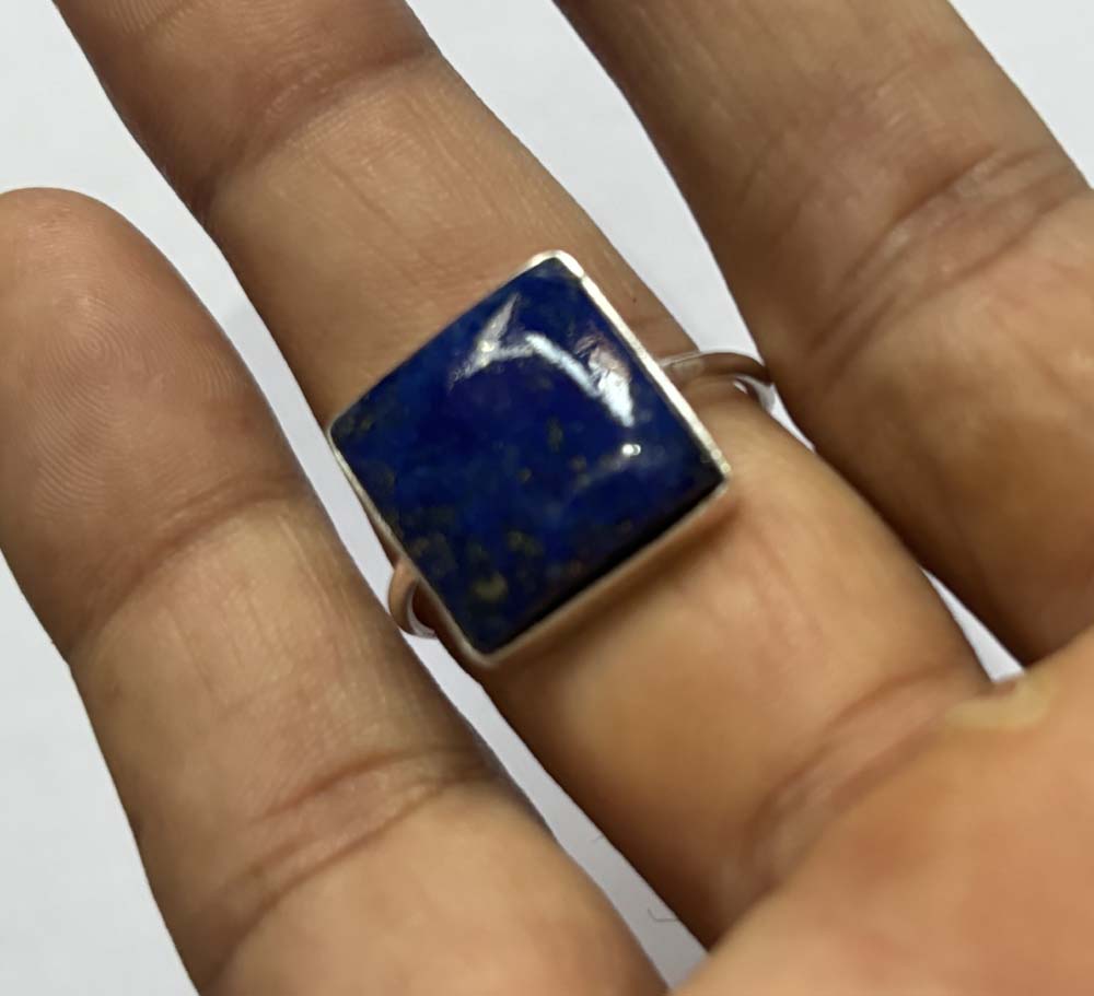 Crafted By Hand Sterling Silver Ring 8X10MM Square Shaped Lapis Lazuli Gemstone Bezel Setting For Anniversary Gift Women or Men Jewelry