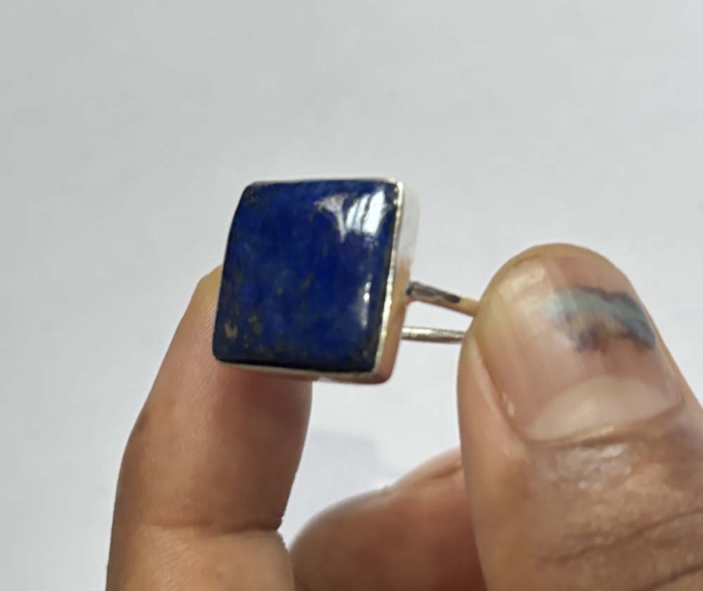 Crafted By Hand Sterling Silver Ring 8X10MM Square Shaped Lapis Lazuli Gemstone Bezel Setting For Anniversary Gift Women or Men Jewelry