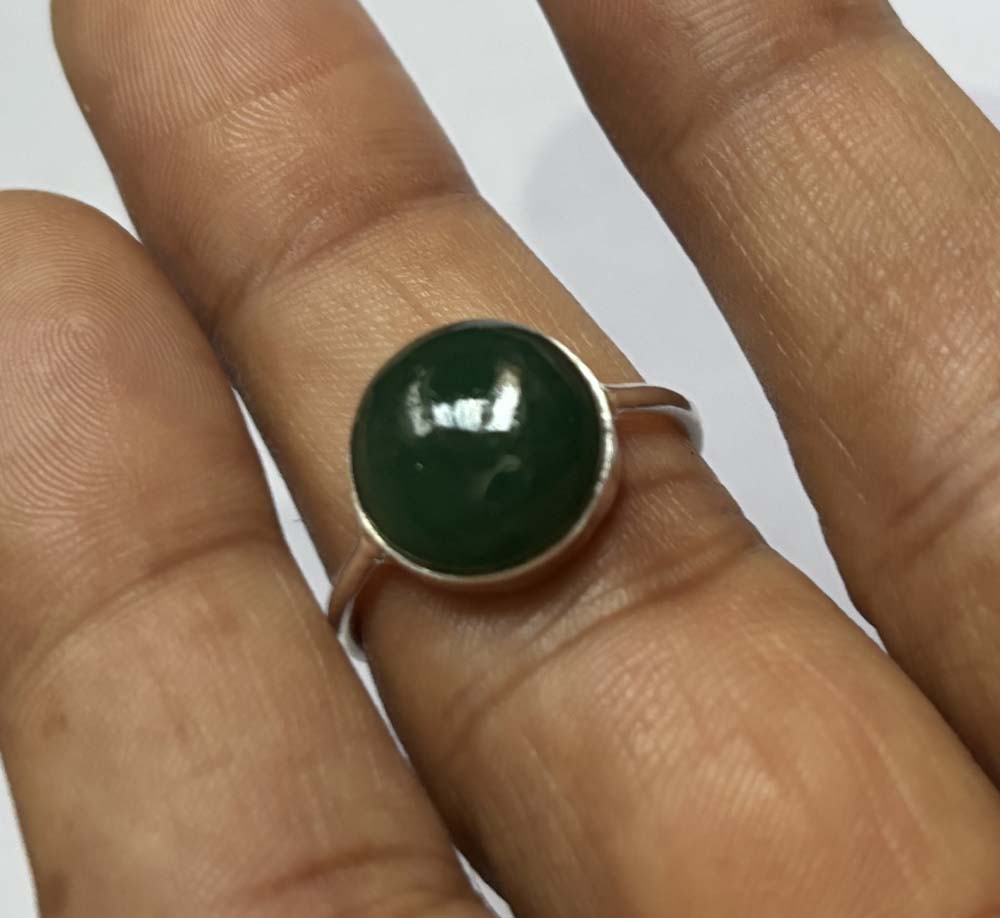 Crafted By Hand Sterling Silver Ring 10MM Round Shaped Green Onyx Gemstone Bezel Setting For Anniversary Gift Women or Men Jewelry