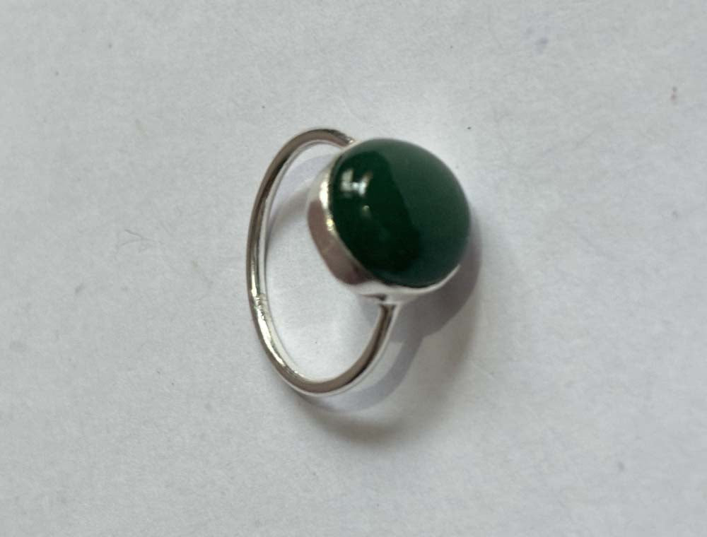 Crafted By Hand Sterling Silver Ring 10MM Round Shaped Green Onyx Gemstone Bezel Setting For Anniversary Gift Women or Men Jewelry