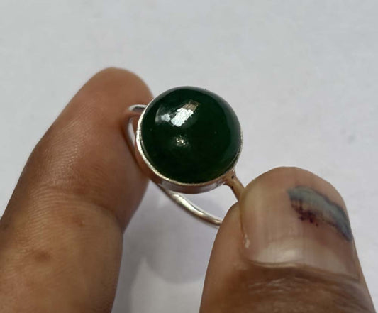 Crafted By Hand Sterling Silver Ring 10MM Round Shaped Green Onyx Gemstone Bezel Setting For Anniversary Gift Women or Men Jewelry