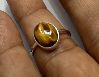 Handmade Sterling Silver Ring 8X10MM Oval Shaped Tiger Eye Gemstone Bezel Setting For Anniversary Gift Women or Men Jewelry For Her