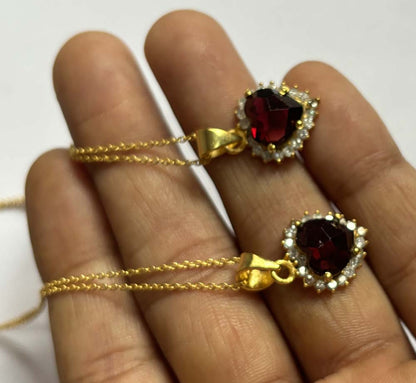 Crafted By Hand Sterling Silver Gold Plated Heart Shape Garnet Gemstone 10MM Pendant Bezel Set Women Vintage Pendant Gift Jewelry For Her