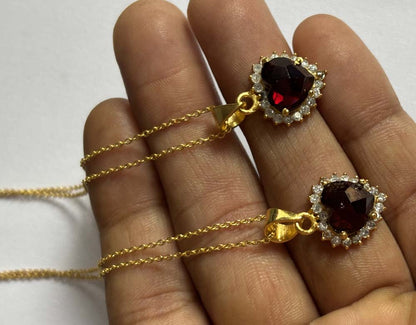 Crafted By Hand Sterling Silver Gold Plated Heart Shape Garnet Gemstone 10MM Pendant Bezel Set Women Vintage Pendant Gift Jewelry For Her