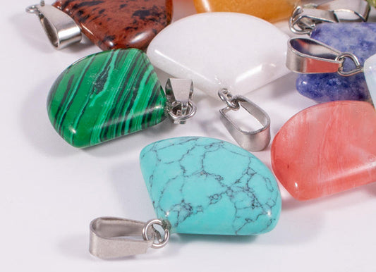 10mm Fan Shaped Natural Multi Color Gemstone Pendant Crafted By Hand 925 Sterling Silver Drill Set For Anniversary Gift's Women or Men Jewelry For Her