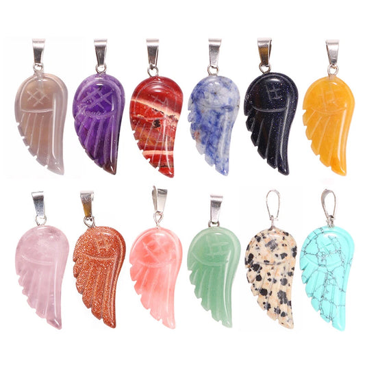 12mm Wing Shape Multiple Color Natural Gemstone Pendant Handmade 925 Sterling Silver Drill Set For Anniversary Gift's Women or Men Jewelry For Her
