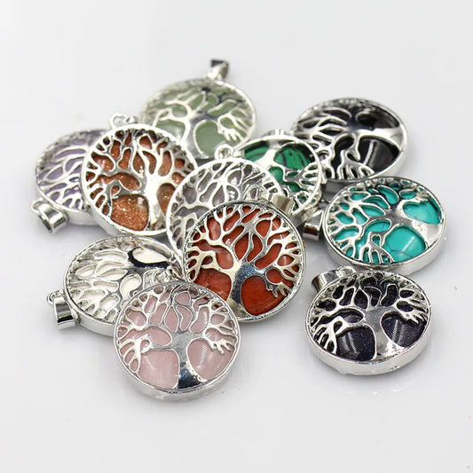 Tree Shape 925 Sterling Silver With Multi Color 12mm Gemstone Pendant Bezel Set Pendant Anniversary Gift's Women and girl Jewelry For Her