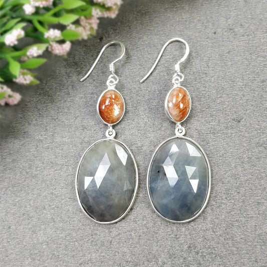 Gold Gems 5MM With 10MM Approx Oval Shape Blue Sapphire Gems Dangle Pair Earring For Her