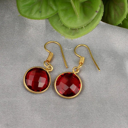 10MM Natural Cut Garnet Gemstone Round Shape Dangle Pair Earring Handmade Sterling Silver Earring For Women