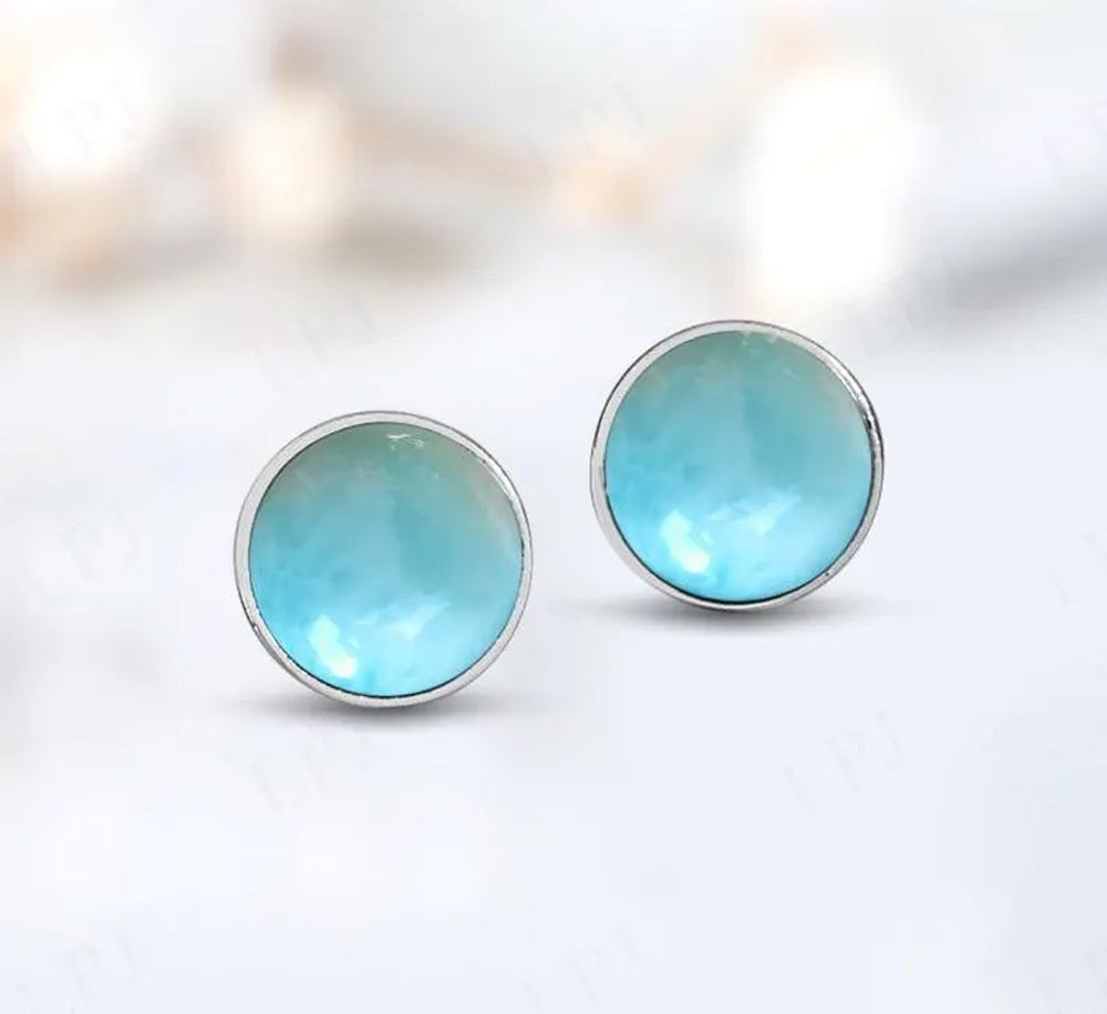 8MM Larimar Gemstone Round Shape Dangle Pair Earring Handmade Sterling Silver Earring For Women Girl Jewelry