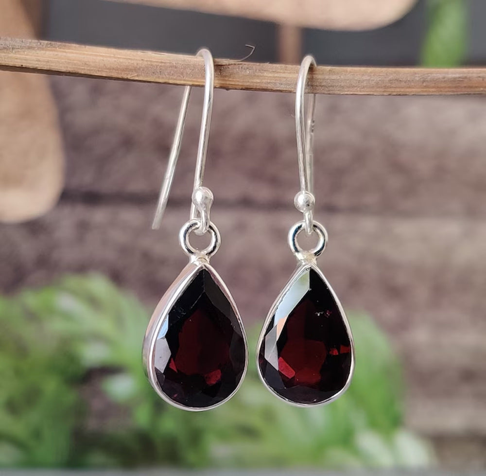 8X10MM Natural Garnet Cut Gemstone Pear Shape Dangle Pair Earring Handmade Sterling Silver Earring For Women Girl Jewelry