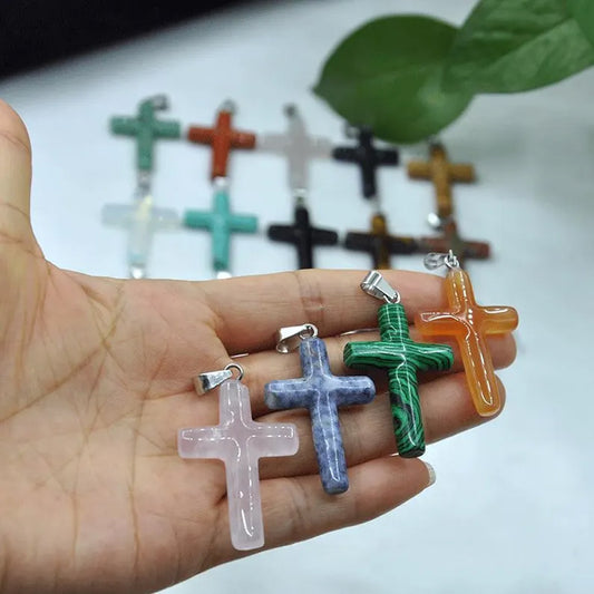 15X20MM Cross Shape Pendant Multi Color Black Onyx Rose Quartz Malachite Gems Pendant 925 Sterling Silver Gold Drilled Set Pendant Drilled Set Anniversary Gift's Women and girl Jewelry For Her