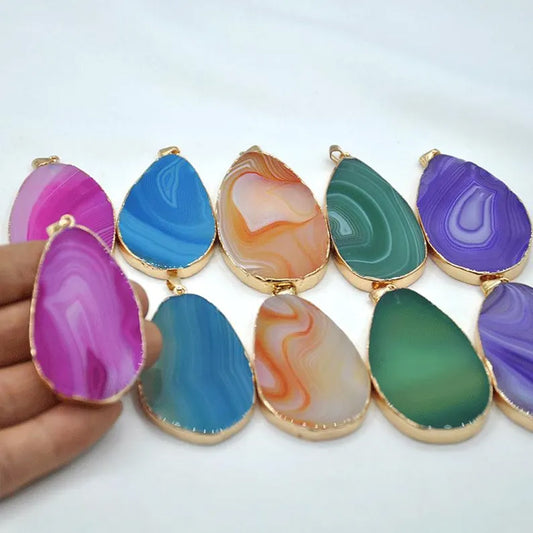 20To25MM Approx Sardonyx Pendant Multi Color Blue Pink Gemstone Pendant 925 Sterling Silver Gold Electroplated Set  Anniversary Gift's Women and girl Jewelry For Her
