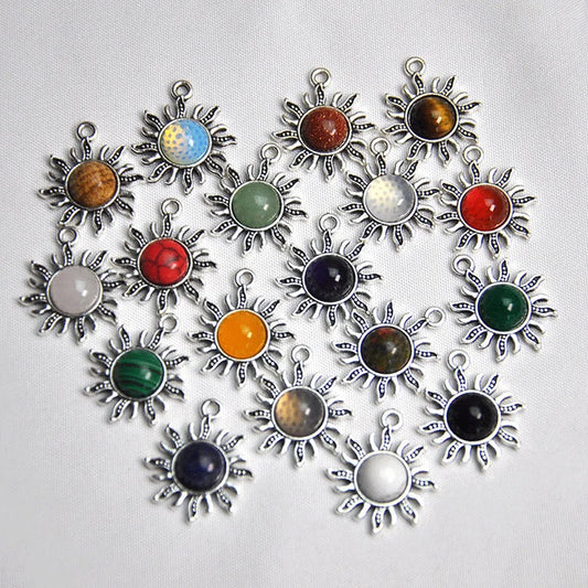 10MM Round Sun Pendant Multi Color Like A Black Onyx Rainbow Moonstone Amethyst Gemstone Pendant 925 Sterling Silver Bezel Set  Anniversary Gift's Women and girl Jewelry For Her