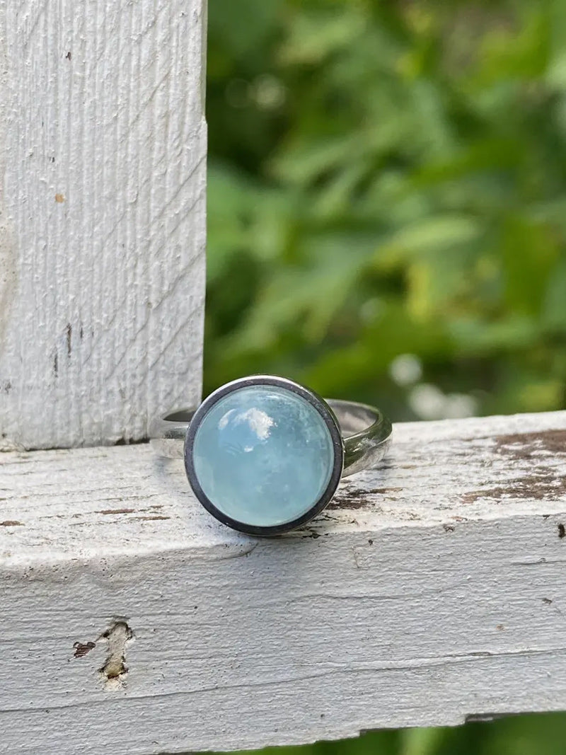 Rainbow Moonstone Gems Round 10MM Handmade Sterling Silver Gold Ox side Ring Bezel Set  For Anniversary Gift Women or Men Jewelry For Her