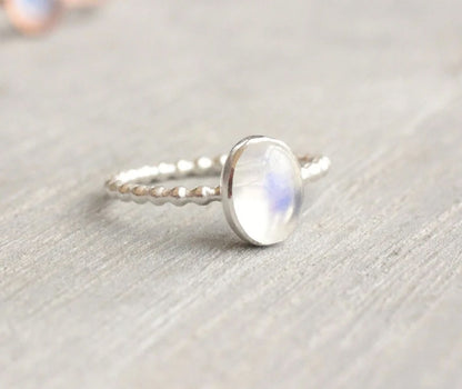 Rainbow Moonstone Gems Oval Shape Rings 8To10MM Approx Handmade Sterling Silver Ring Bezel Set  For Anniversary Gift Women or Men Jewelry For Her