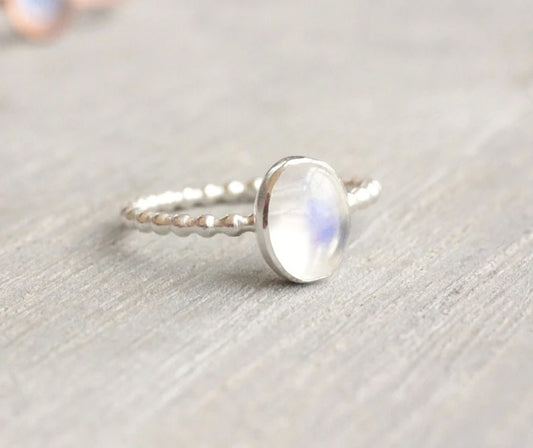 Rainbow Moonstone Gems Oval Shape Rings 8To10MM Approx Handmade Sterling Silver Ring Bezel Set  For Anniversary Gift Women or Men Jewelry For Her