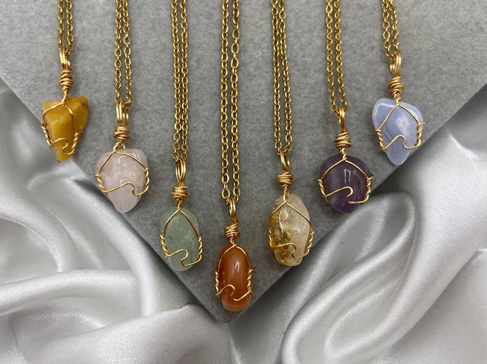 Tumble Pendant Multi Color Gemstone Wire Wrapped Setting Necklace With Chain Necklace 13To15MM Approx Sterling Silver Pendant Anniversary Gift's Women and girl Jewelry For Her