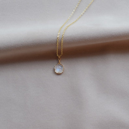 10MM Rainbow Moonstone Gemstone Necklace Bezel Setting Necklace With Chain Necklace 925 Sterling Silver Anniversary Gift's Women and girl Jewelry For Her