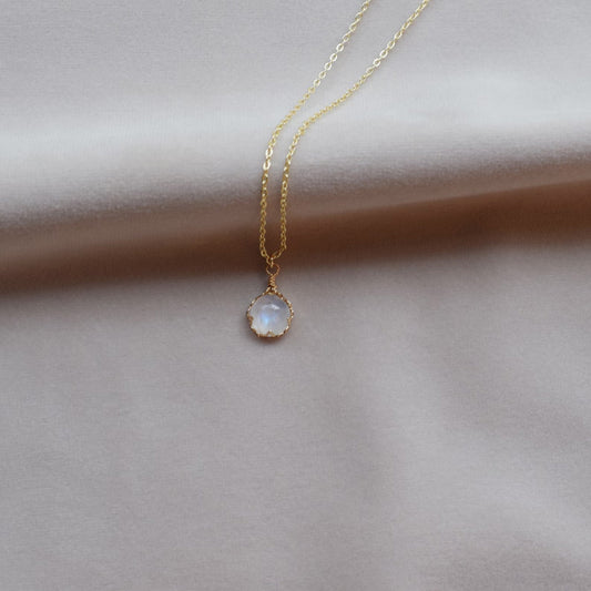 10MM Rainbow Moonstone Gemstone Necklace Bezel Setting Necklace With Chain Necklace 925 Sterling Silver Anniversary Gift's Women and girl Jewelry For Her