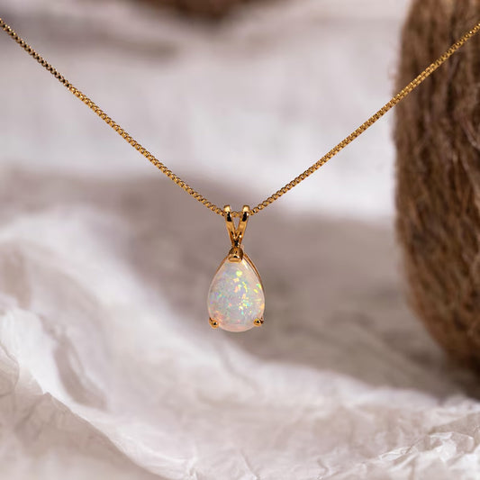 Ethiopian Opal Gemstone 8X11MM Necklace Pear Shape Prong Setting Necklace With Chain Necklace 925 Sterling Silver Anniversary Gift's Women and girl Jewelry For Her