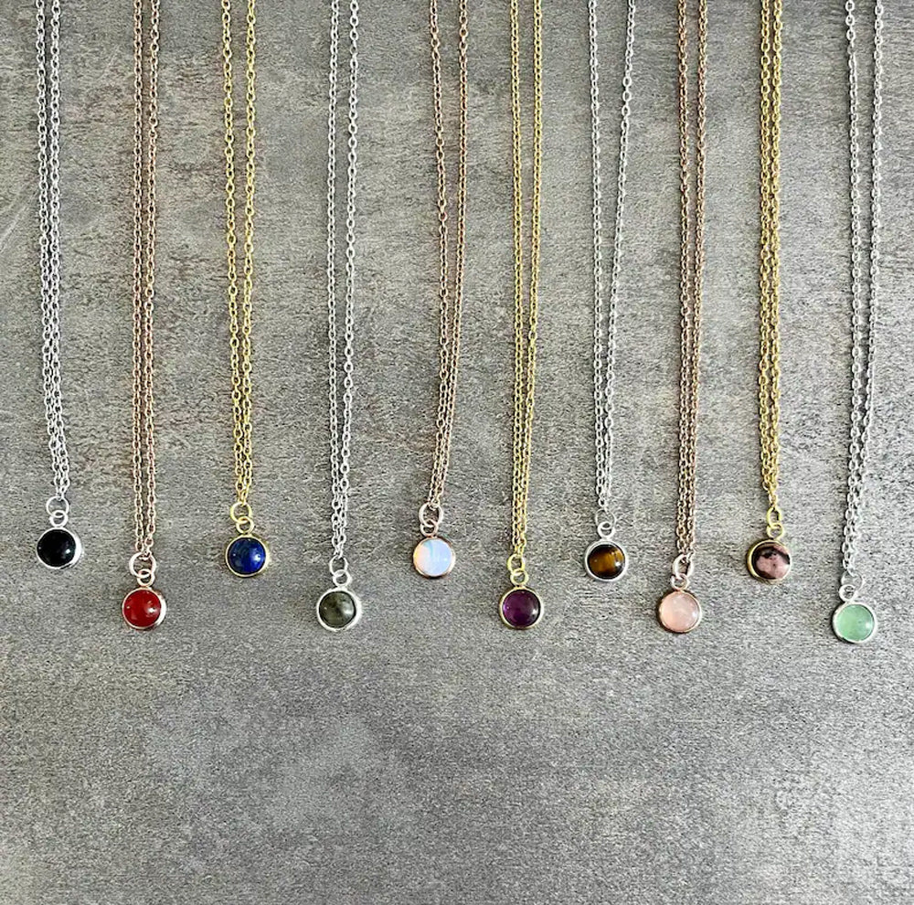 Multi Color Gemstone Round Shape 10MM Necklace Bezel Setting With Chain Necklace 925 Sterling Silver Gold Necklace Anniversary Gift's Women and girl Jewelry For Her