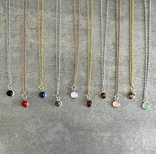 Multi Color Gemstone Round Shape 10MM Necklace Bezel Setting With Chain Necklace 925 Sterling Silver Gold Necklace Anniversary Gift's Women and girl Jewelry For Her