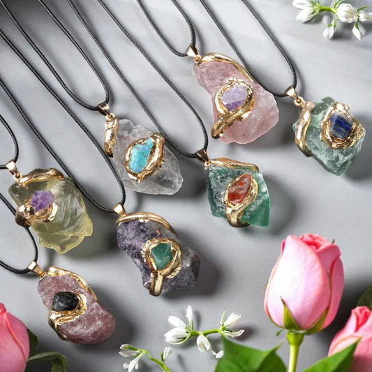 Tumble Pendant Multi Color Gemstone Electroplated Setting Pendant With Macrame Chain  Necklace 15To20MM Approx Sterling Silver Gold Pendant Happy Birthday Gift's Women and girl Jewelry For Her
