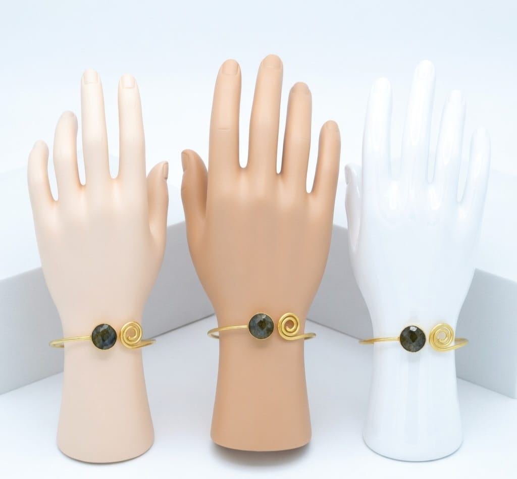 Natural Labradorite Brass Bangle | Handcrafted Cuff Bracelet
