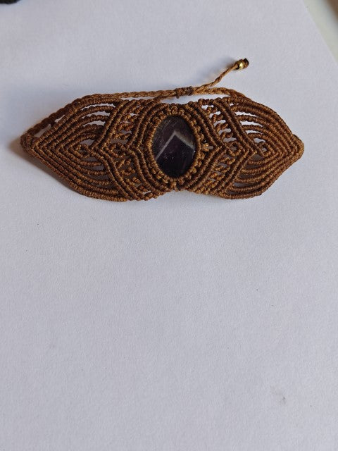 Brown Macrame Bracelet with Gemstone | Handcrafted Boho Jewelry