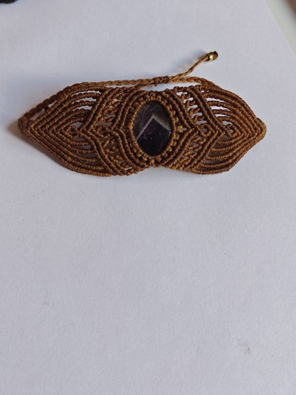 Brown Macrame Bracelet with Gemstone | Handcrafted Boho Jewelry
