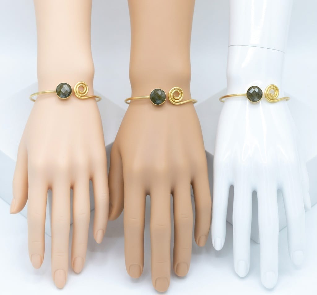 Natural Labradorite Brass Bangle | Handcrafted Cuff Bracelet
