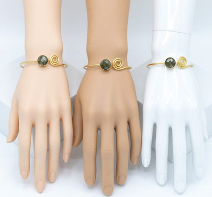 Natural Labradorite Brass Bangle | Handcrafted Cuff Bracelet