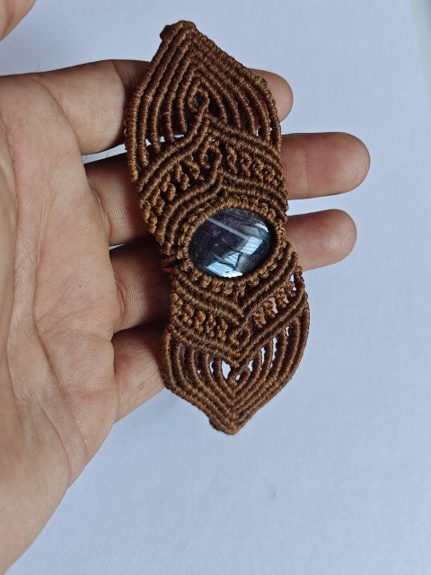 Brown Macrame Bracelet with Gemstone | Handcrafted Boho Jewelry