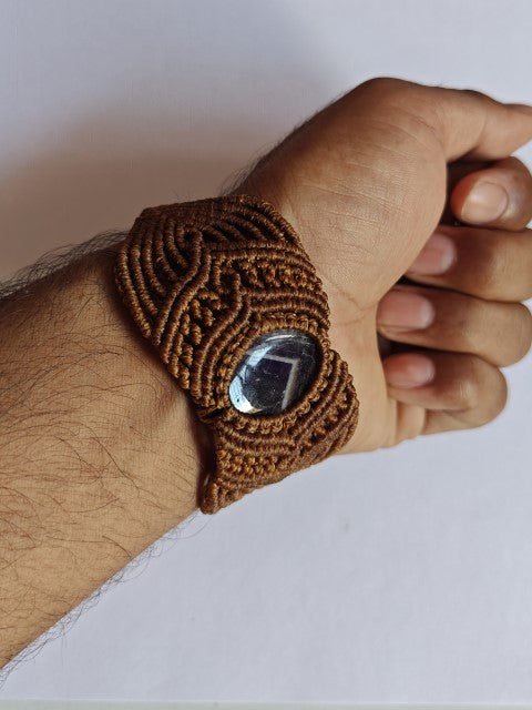 Brown Macrame Bracelet with Gemstone | Handcrafted Boho Jewelry