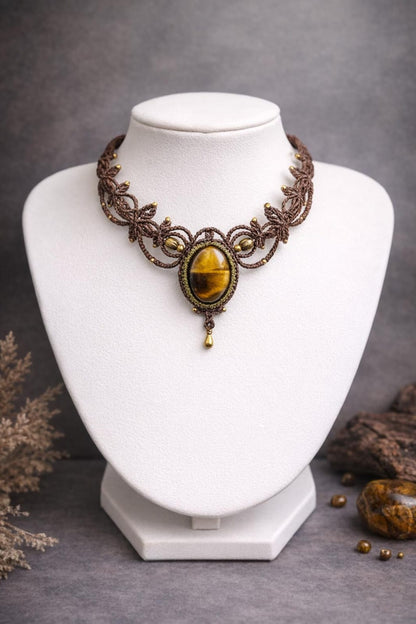 Intricate Leaf Macrame Gemstone Necklaces | Hari Om Creations