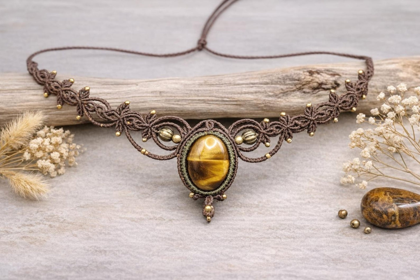 Intricate Leaf Macrame Gemstone Necklaces | Hari Om Creations