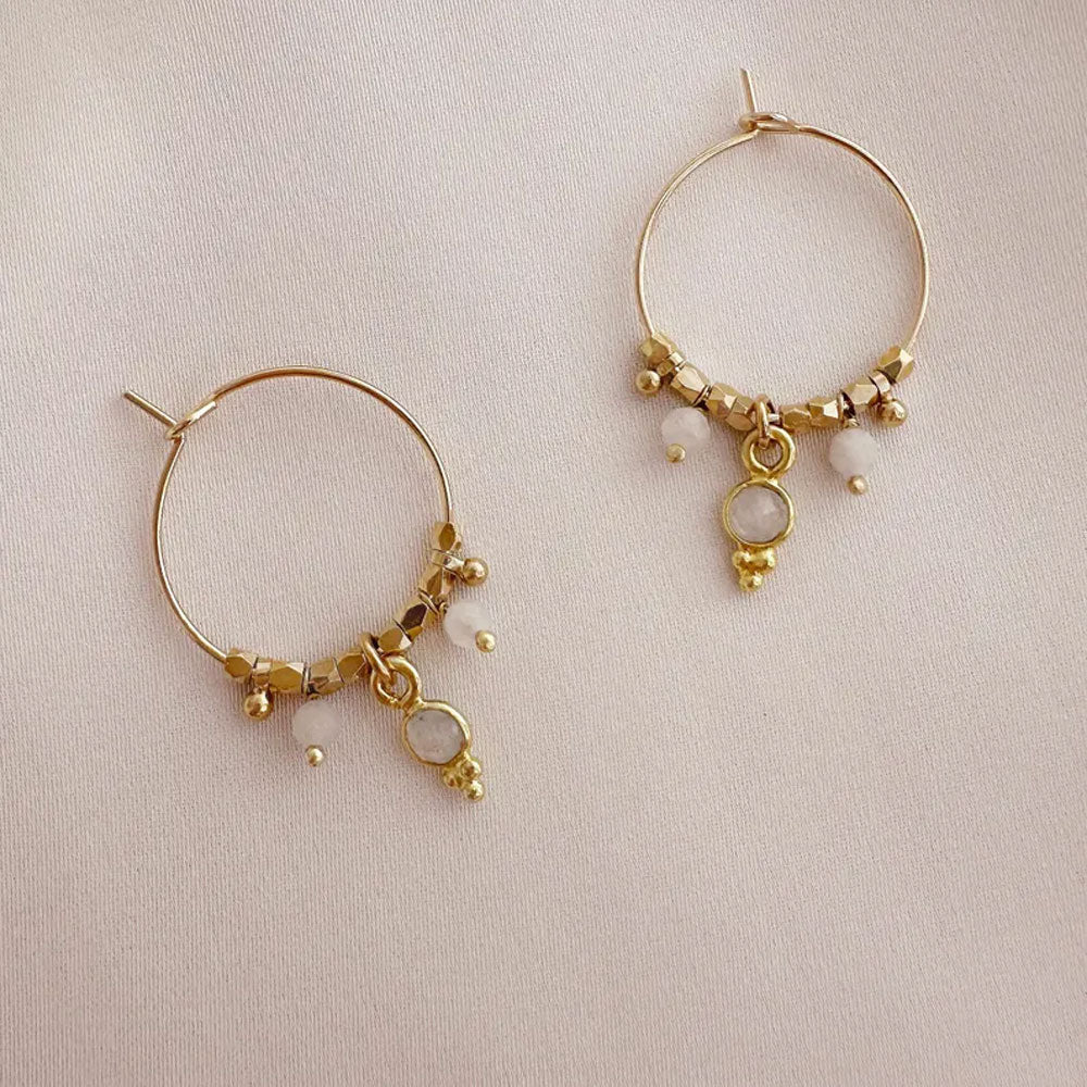 Brass Stud Earrings with Moonstone | 3MM Round