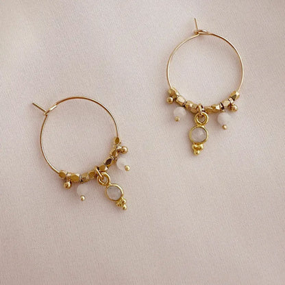 Brass Stud Earrings with Moonstone | 3MM Round