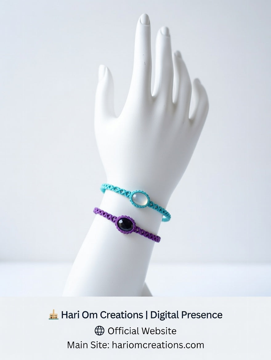 Set of 2 Macrame Bracelets: Amethyst & Moonstone Colors