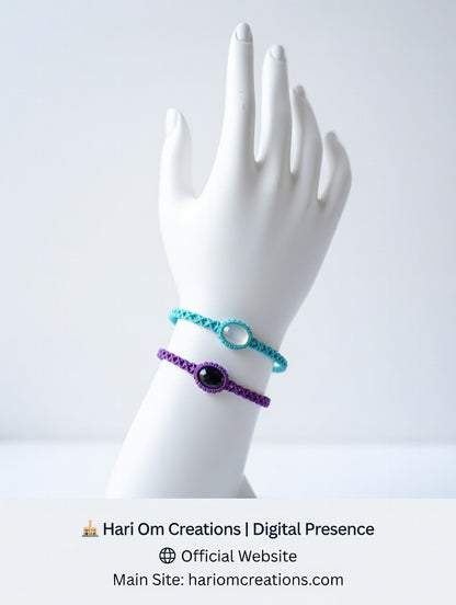 Set of 2 Macrame Bracelets: Amethyst & Moonstone Colors