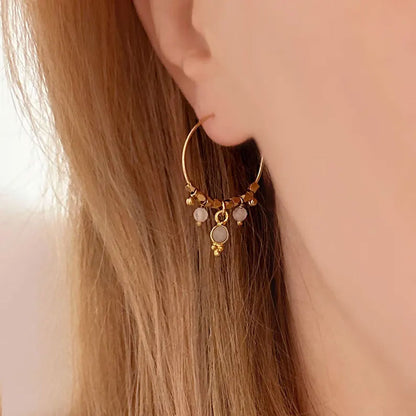 Brass Stud Earrings with Moonstone | 3MM Round