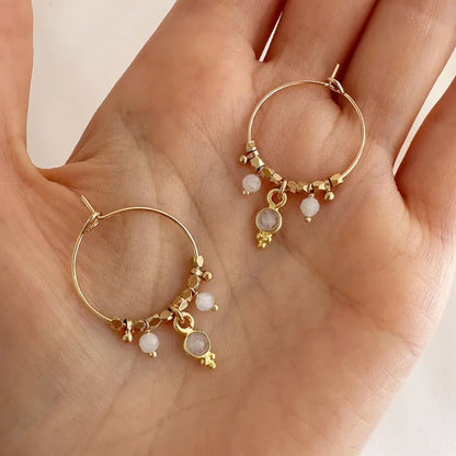 Brass Stud Earrings with Moonstone | 3MM Round