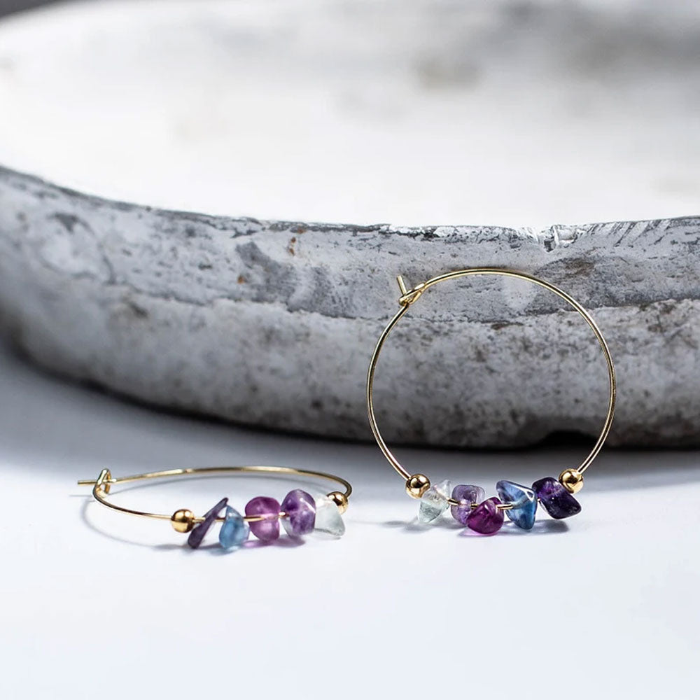Aquamarine Brass Hoop Earrings 5–8MM Round