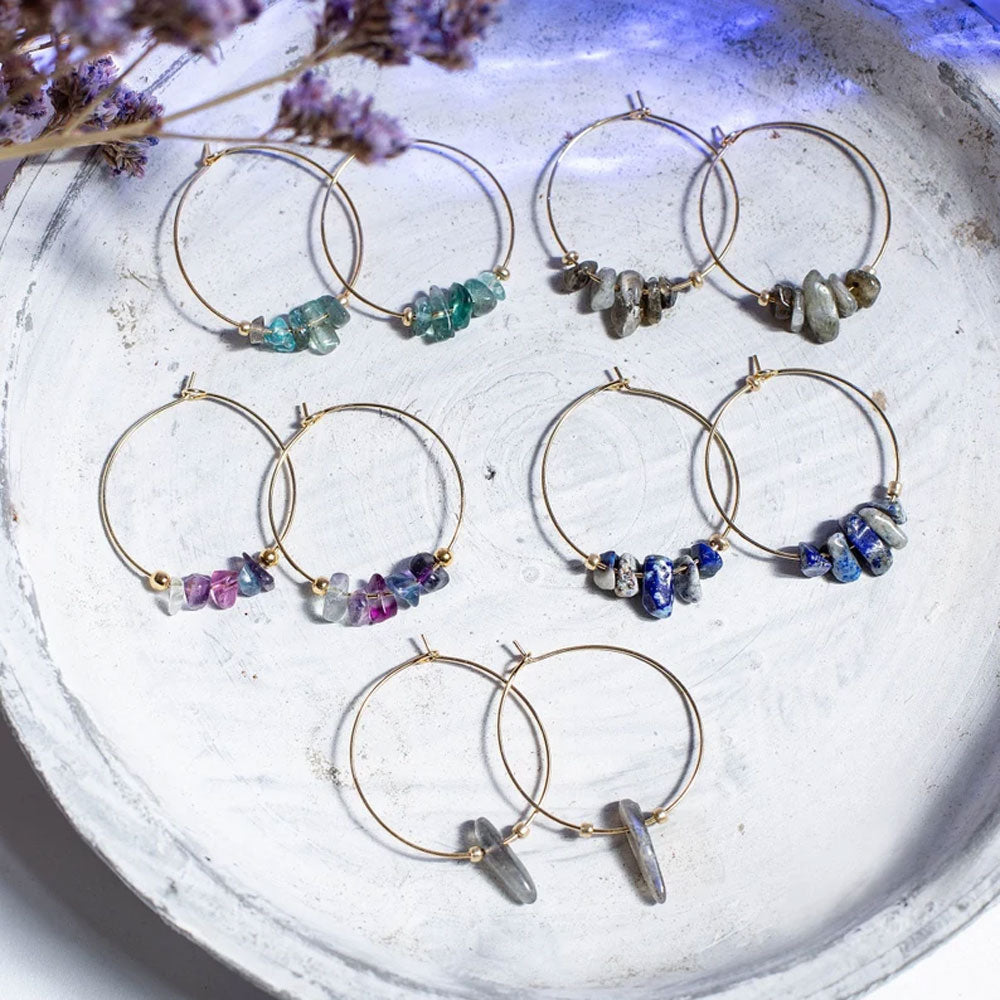 Aquamarine Brass Hoop Earrings 5–8MM Round