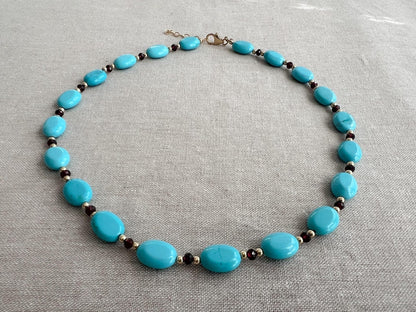 Natural Turquoise and Garnet Beaded Necklace | Hari Om Creations