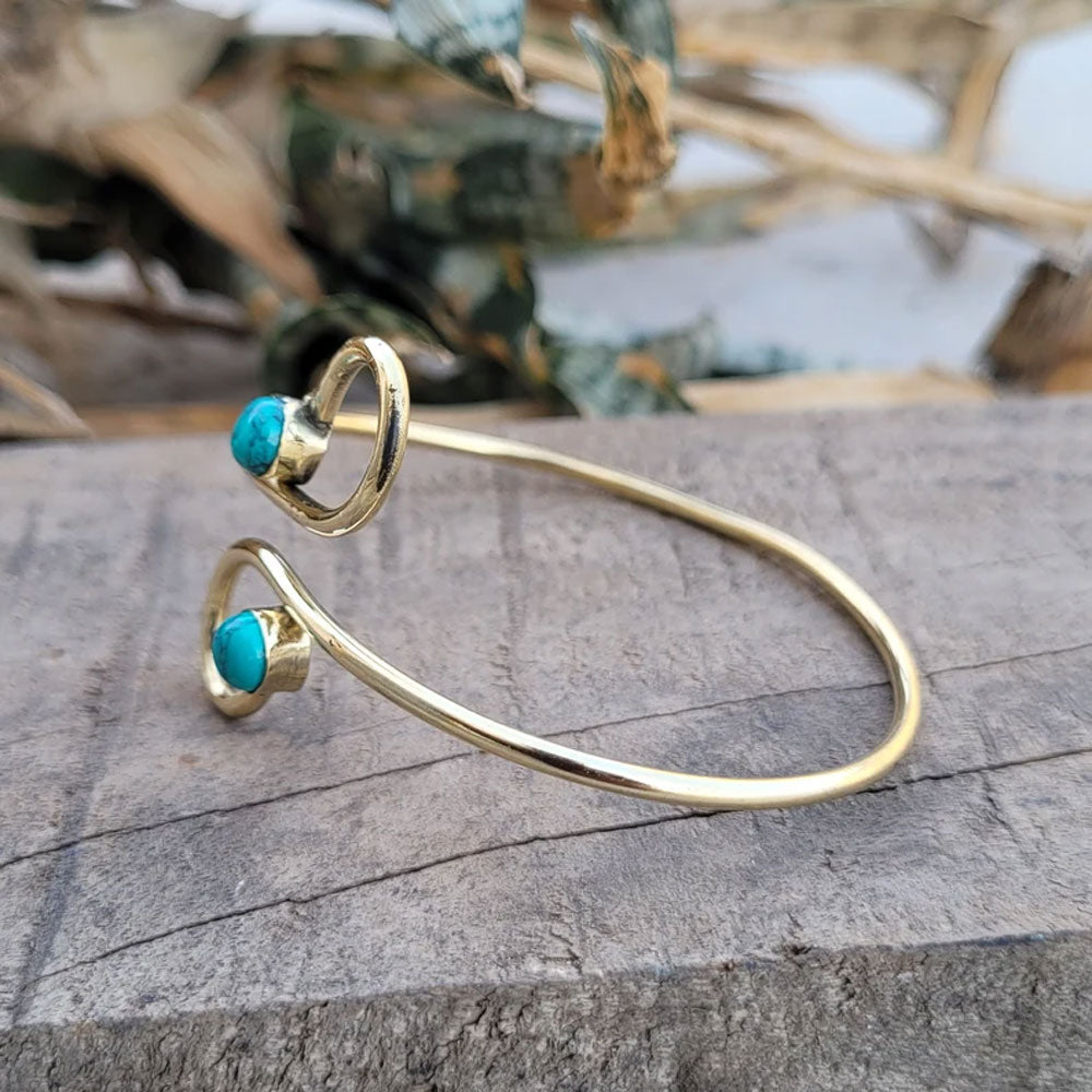 Handmade Adjustable Brass Bangle with Oval Gemstone