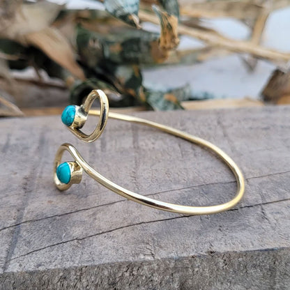 Adjustable Brass Bangle with Turquoise Gemstone | 8MM